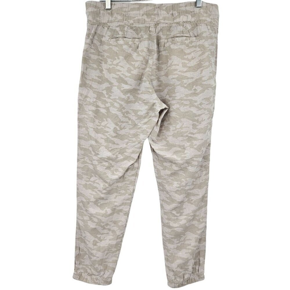 Athleta Cabo Tide Linen Jogger Camo Pants Beige Women's Size 12 Athleisure - Picture 2 of 12